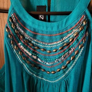 Teal Embellished Sleeveless Top IZ Byer Sz L